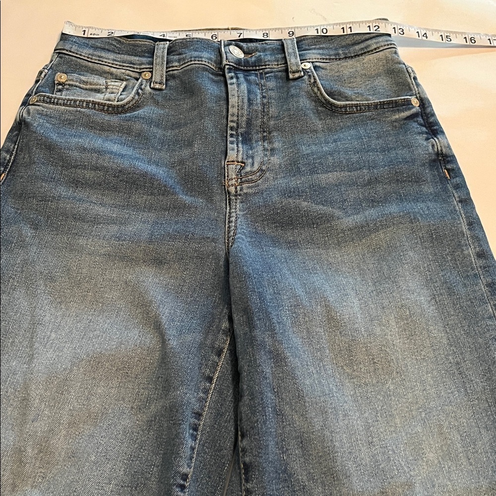 7 For All Mankind Women's Wide Leg Flare Jeans in Medium Blue - Picture 4 of 16